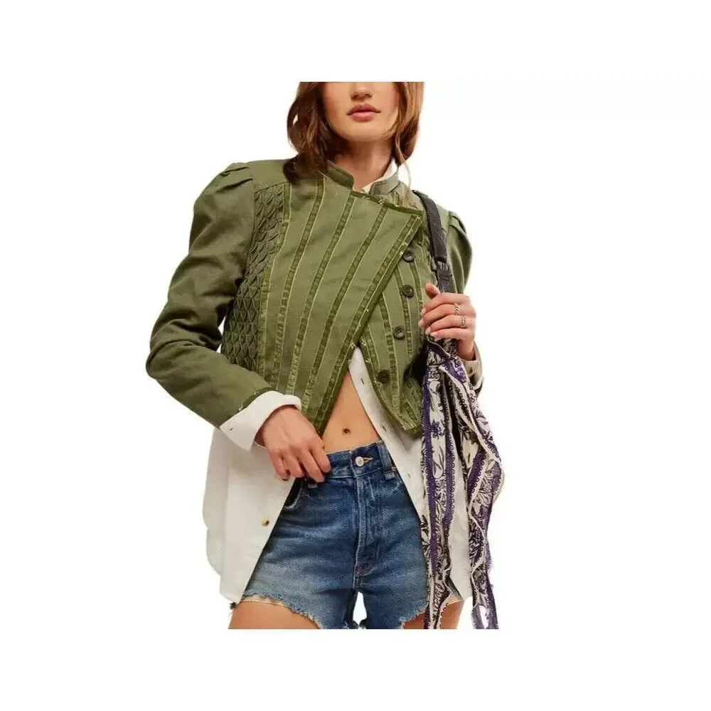 $248 New FREE PEOPLE Bali Simone Jacket In Dusty Olive Combo. Size Small - Picture 3 of 8